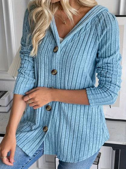 JO | Rib-knit hoodie with button placket