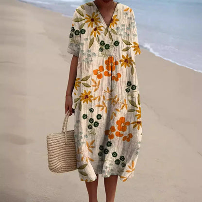 KS | Midi dress with bohemian floral pattern