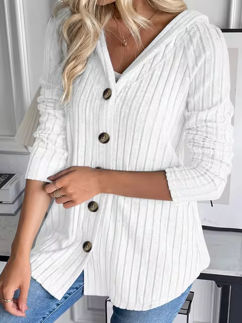 JO | Rib-knit hoodie with button placket