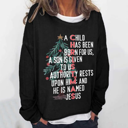 Comstylish Women's Christmas Nativity Print Casual Long Sleeve Sweatshirt