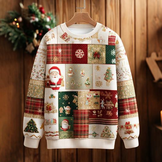 Comstylish Women's Christmas Patchwork Print Casual Hoodie