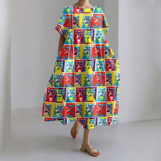 Funny Cat Pop Art Cozy Mixi Dress elevenforest