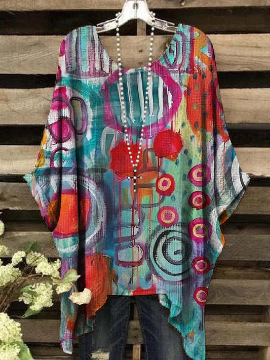 Women's Oil Painting Abstract Print Vintage Top