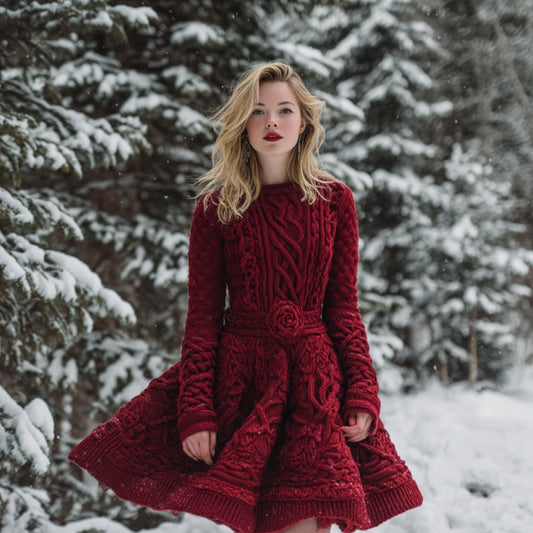 Comstylish Women's Vintage Christmas Celtic Art Knitted Midi Dress