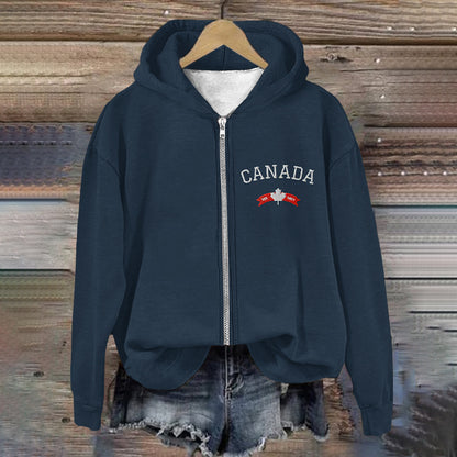 Comstylish Women's Canadian Print Casual Zip Hoodie