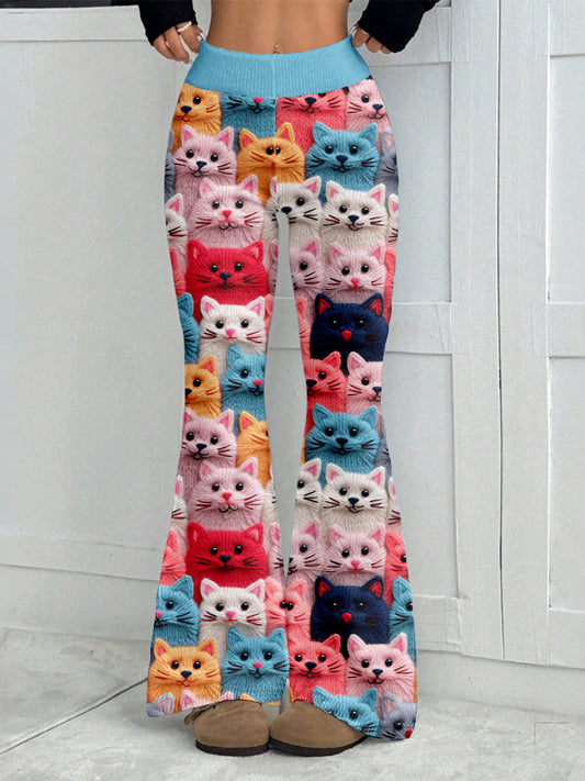 Comstylish Colorful Cute Cats Pattern Cozy Flared Leggings