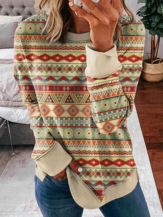 Comstylish Vintage Ethnic Geometric Pattern Cozy Sweatshirt