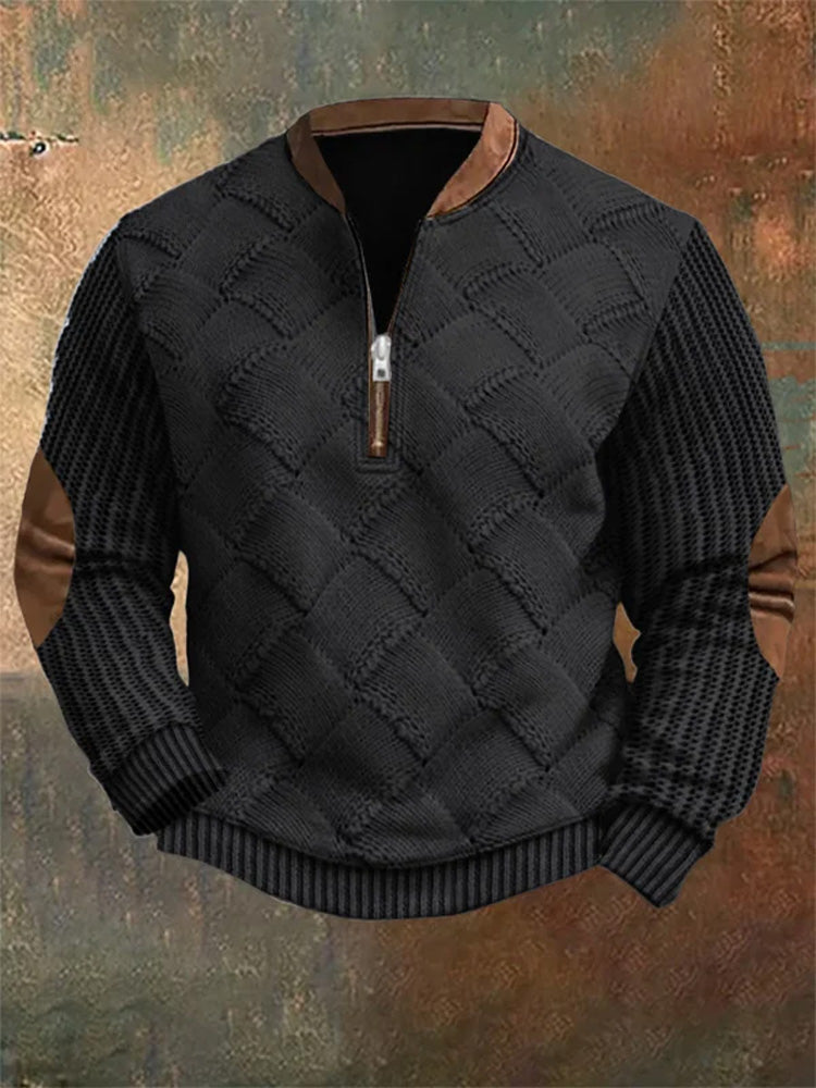 Men's Vintage Knit Print Zip-Up Sweatshirt 1 elevenforest