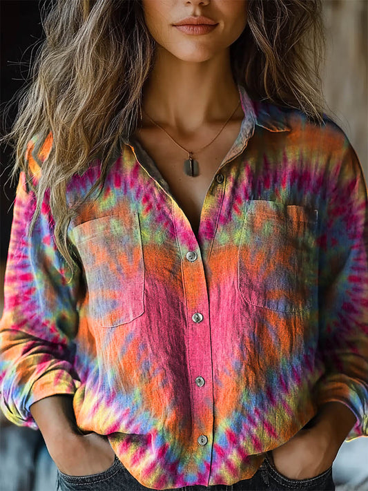 Women's Valentine's Day Colorful Heart Tie Dye Print Casual Long Sleev