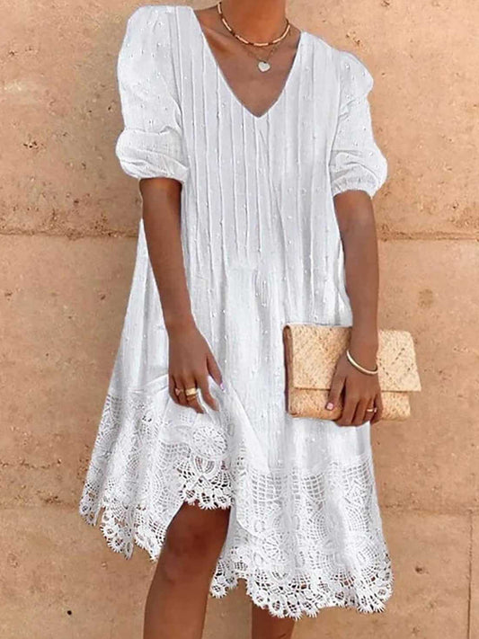Women's Casual Cotton Linen Half Sleeve Dress