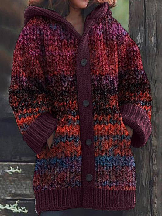 Vintage Colorful Chunky Knit Cozy Hooded Cardigan artswardrobe