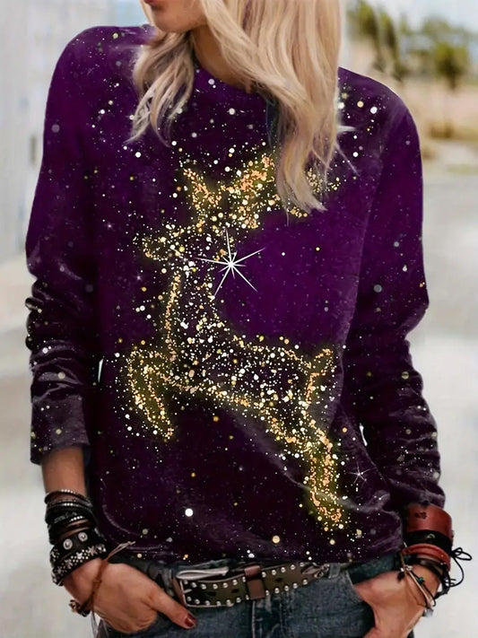 Comstylish Glitter Christmas Elk Pattern Women's Sweatshirt