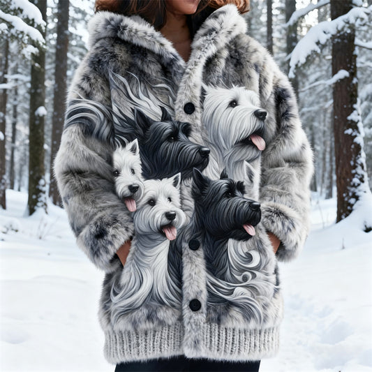 Comstylish Winter Pet Dog Design Women's Plush Hooded Cardigan