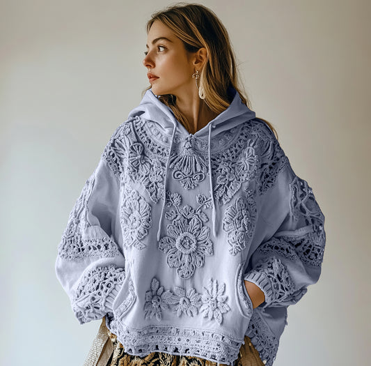 Comstylish Women's Floral Embroidery Art Casual Cozy Hoodie