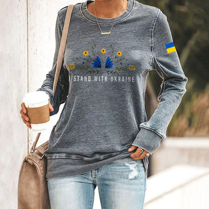 Comstylish Women's I Stand With Ukraine Crew Neck Sweatshirt