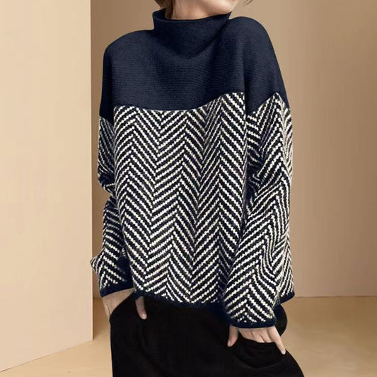 Vintage Turtleneck Contrasting Herringbone Jacquard Sweater elevenforest