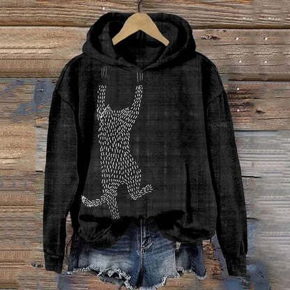 Cute Sashiko Cat Japanese Art Comfy Hoodie elevenforest