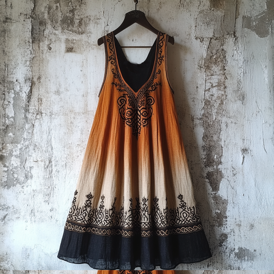 Vintage Tribal Celtic Knot Life Of Tree Patchwork Art Linen Tank Dress artswardrobe