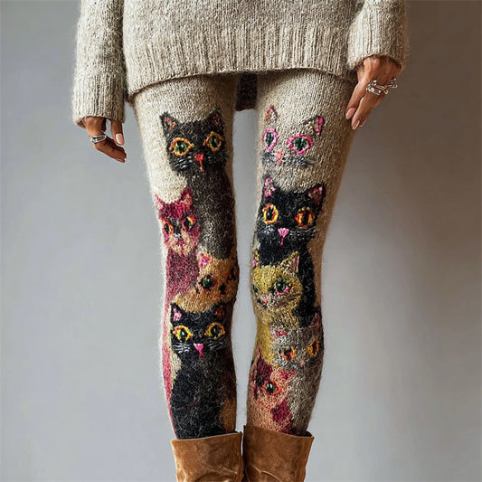 Comstylish Lovely Colorful Crowded Cats Cozy Knit Leggings