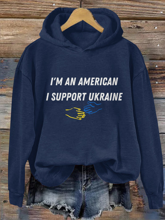 Comstylish Women's Support Ukraine Print Casual Hoodie