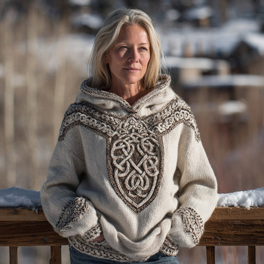 Women's Vintage Viking Celtic Rune Knit Hooded Sweater artswardrobe