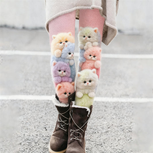 Comstylish Lovely Colorful Fluffy Cats Cozy Knit Leggings