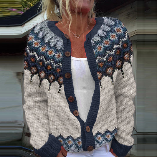Retro Icelandic Pattern Knitted Button Cozy Sweater elevenforest