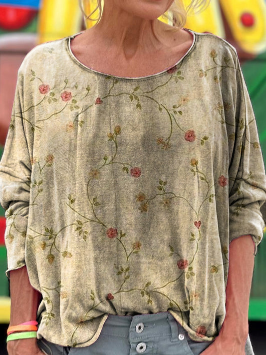 Vintage Floral Embellished Pattern Art Print Casual Long Sleeve T-Shir
