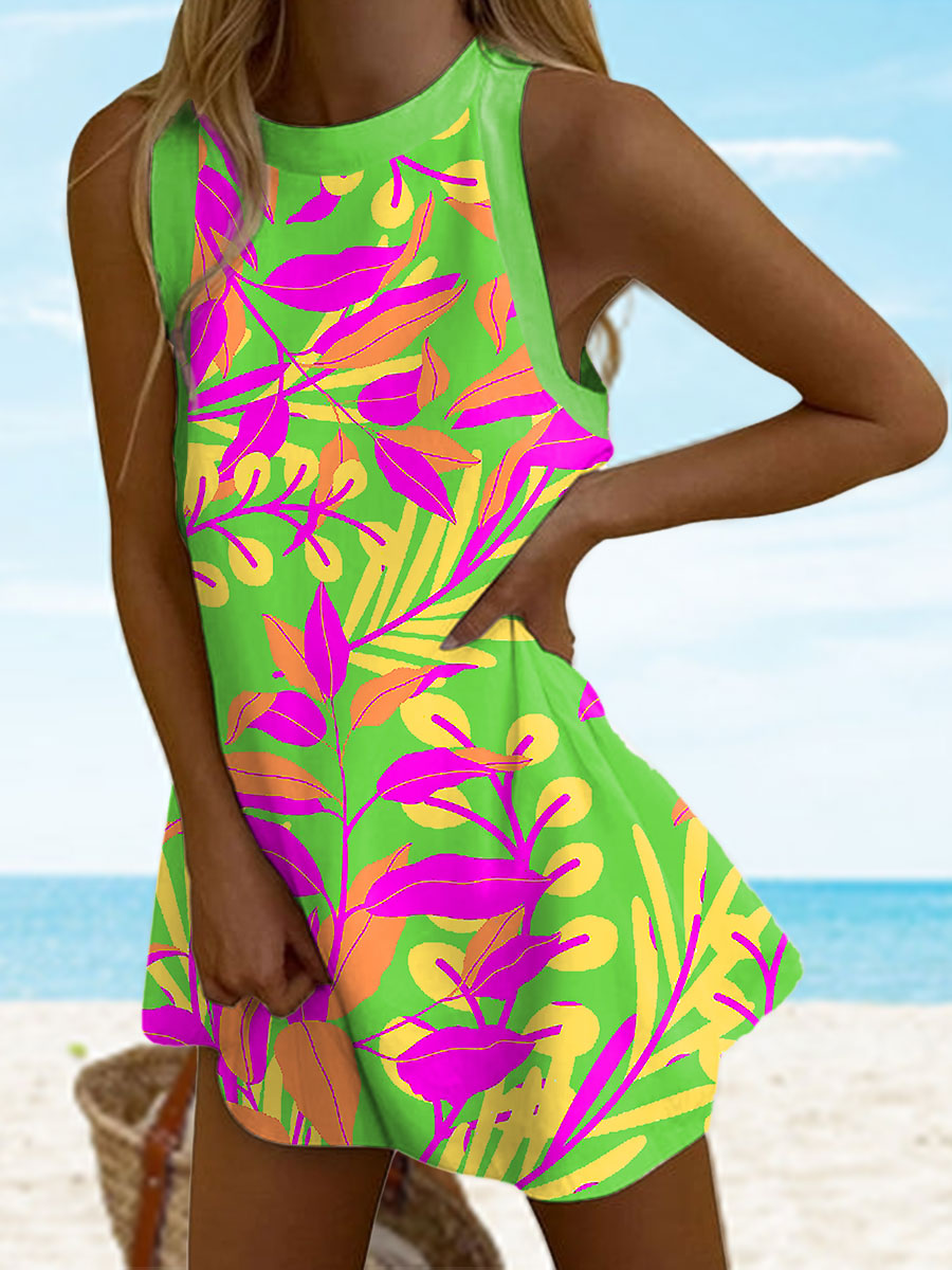 Women's Hawaiian Floral Art Print Beach Vacation Dress