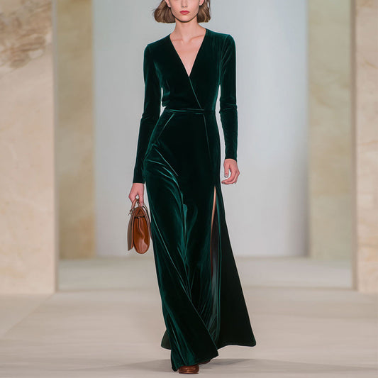 Christmas Party V-neck velvet maxi dress