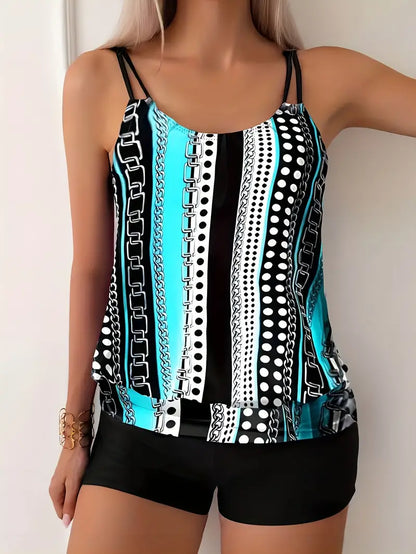 KS | Striped tankini with print