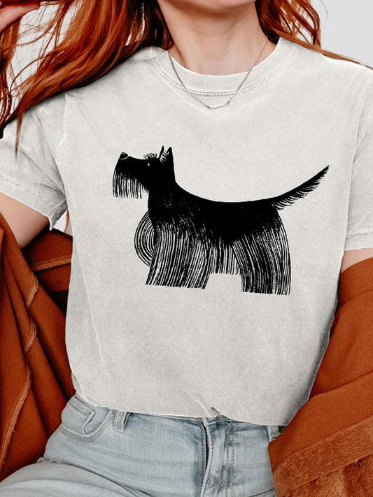 Comstylish Cute Dog Silhouette Print Vintage Comfy T Shirt