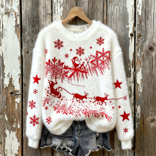 Comstylish Women's Christmas Retro Pattern Printed Flannel Sweatshirt