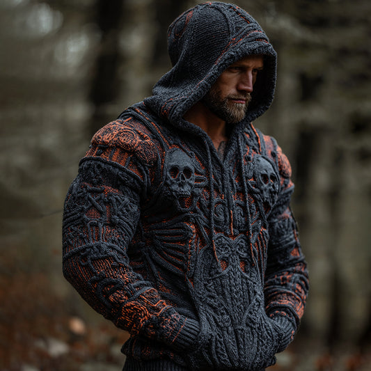 Men's Vintage Skull Art Casual Knit Hooded Sweater elevenforest