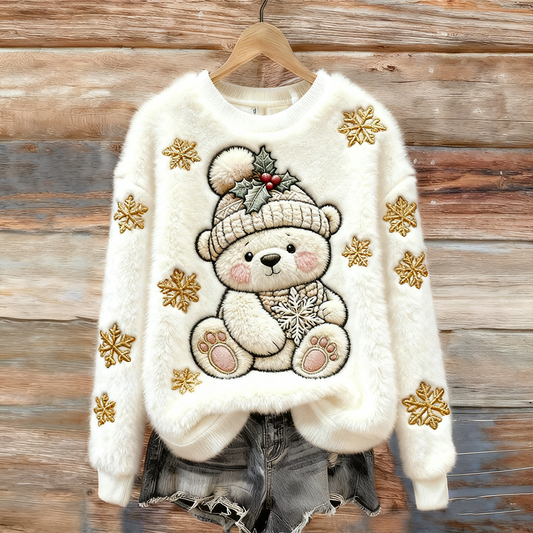 Comstylish Winter Cute Animal Pattern Design Women's Flannel Sweatshirt