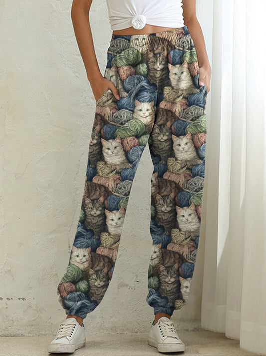Wooly Cats Print Women's Sweatpants elevenforest