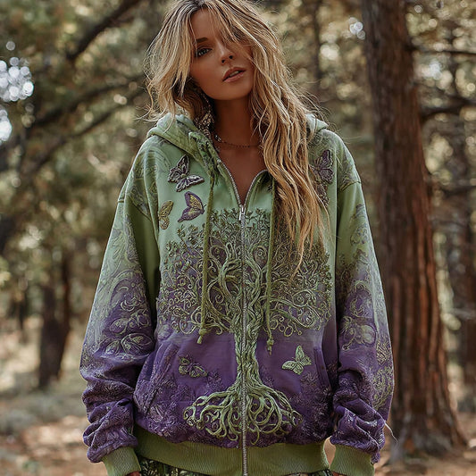 Women's Viking Celtic Knot Tree Of Life Comfort Warm Zip Hoodie artswardrobe