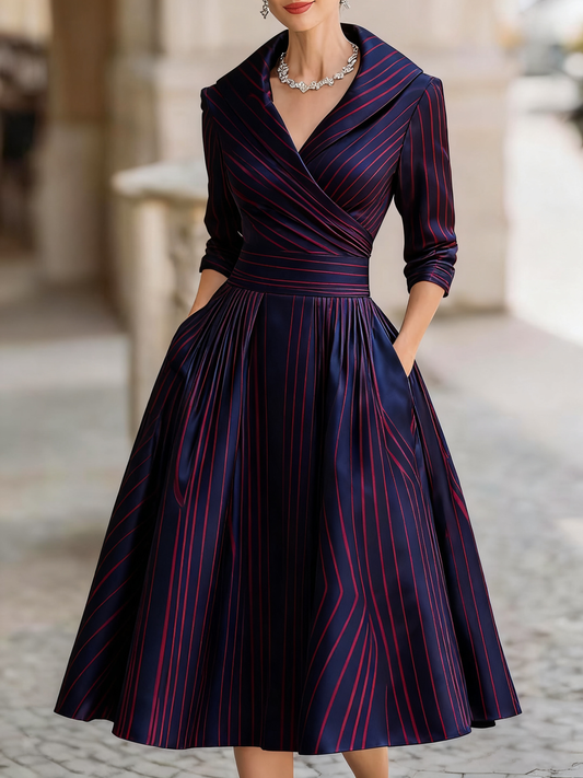 Women's retro cold jacquard print medium and long dress