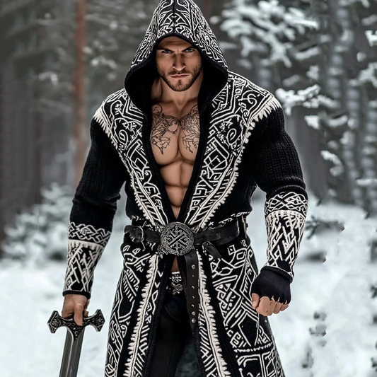 Men's Viking Tribal Pattern Jacquard Cozy Cardigan Sweater artswardrobe
