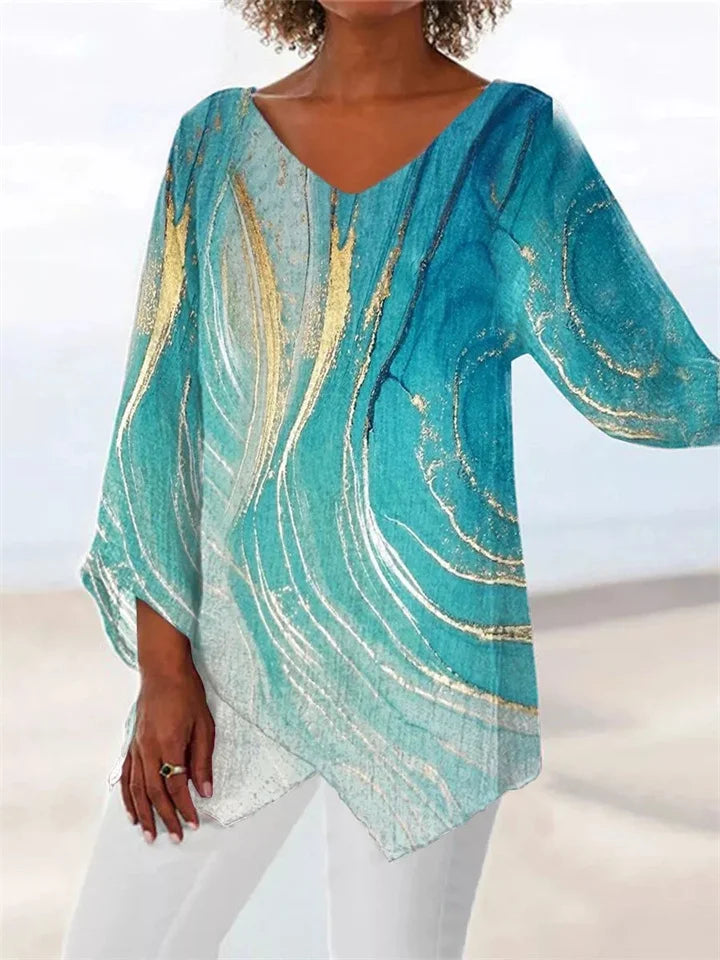 KS | Printed, loose blouse with V-neckline