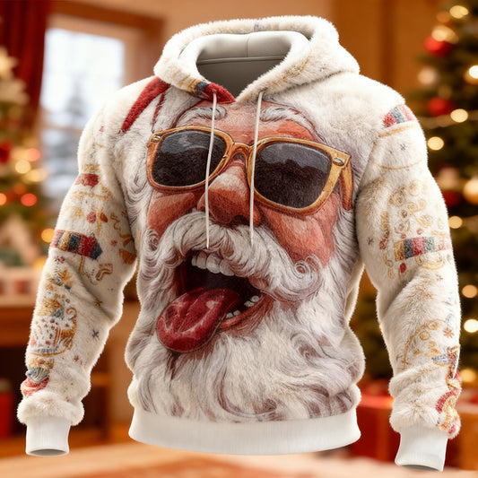 Comstylish Men's Christmas Santa Claus Pattern Long Sleeve Flannel Hoodie