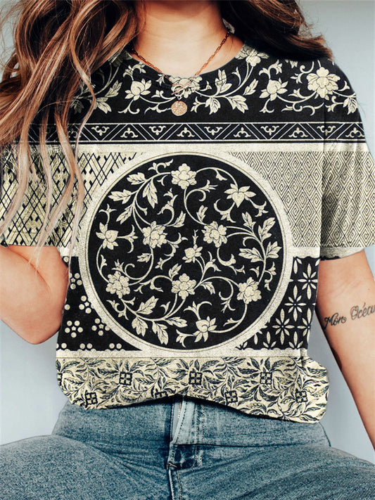 Comstylish Classy China Floral Pattern Vintage T Shirt