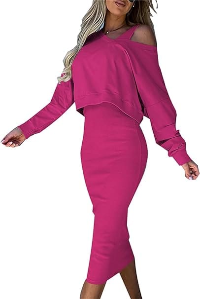 JO | Loose V-neck sweater + knitted wrap skirt set with a slim fit at the hips