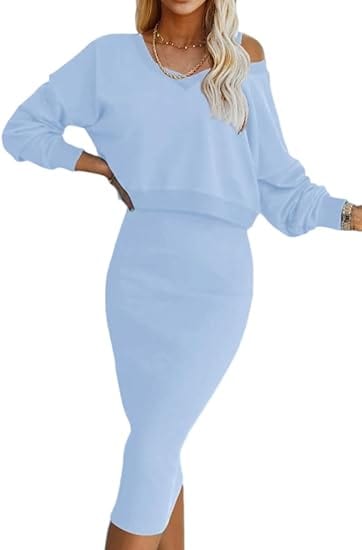 JO | Loose V-neck sweater + knitted wrap skirt set with a slim fit at the hips