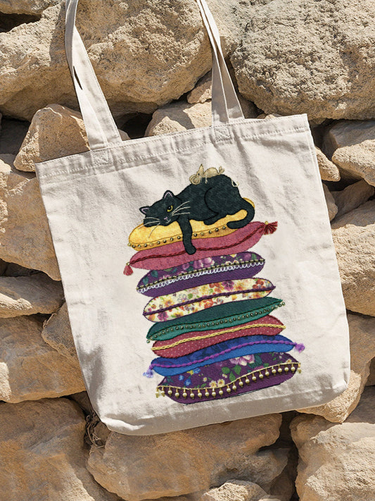 Funny Cat Embroidery Pattern Casual Canvas Bag elevenforest