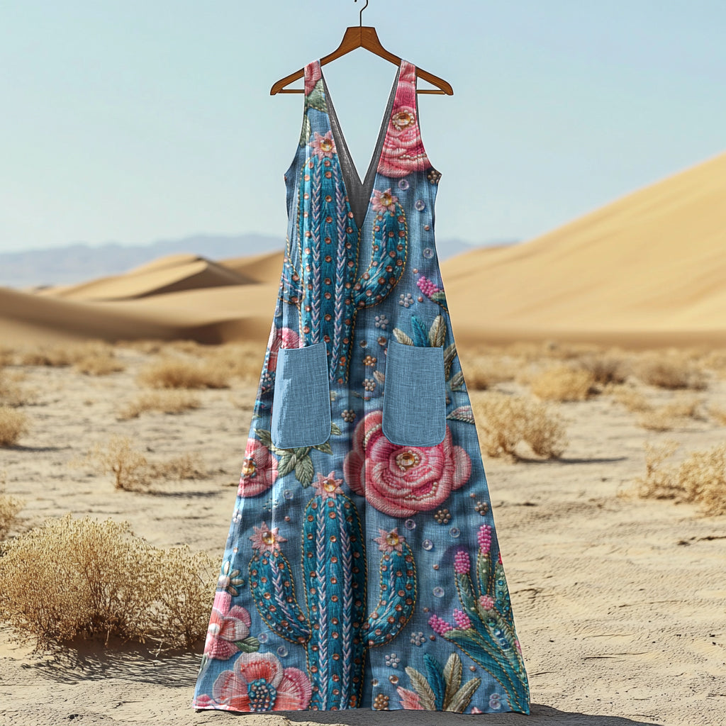 Women's Vintage Cactus And Rose Dress artswardrobe