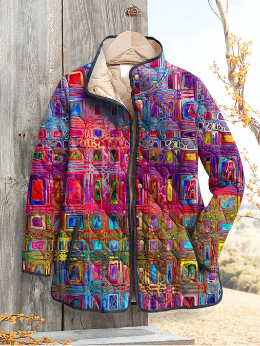 Women's Retro  Art Print Casual Quilted Cardigan