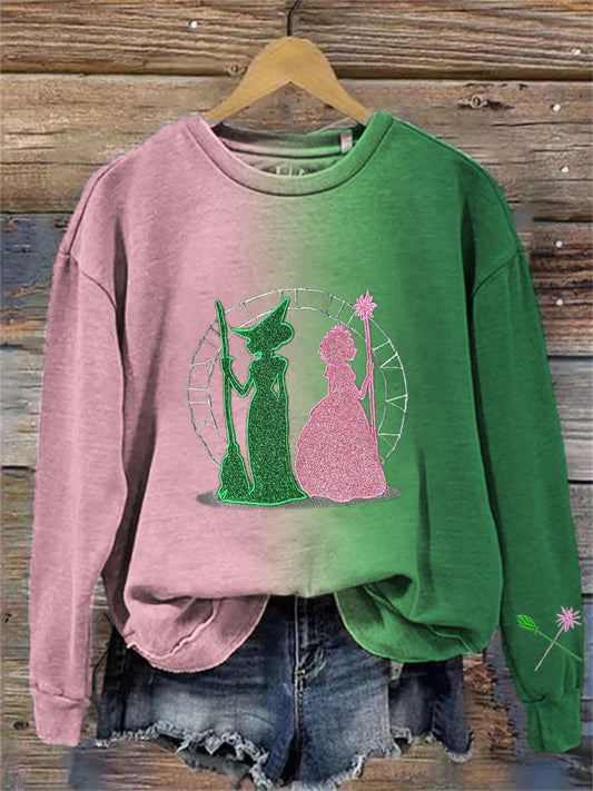 Comstylish Witch & Princess Glitter Embroidered Gradient Sweatshirt