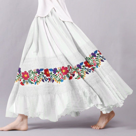 Vintage Cinco De Mayo Floral Embroidered Pattern Flowy Wide Skirt artswardrobe