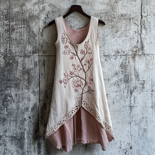 Vintage Celtic Knot With Cherry Blossoms Pattern Linen Tank Dress artswardrobe